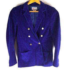 Women's Vintage Blazer Corduroy Metal Buttons Blue Violet 1980s Size 8 (Small)